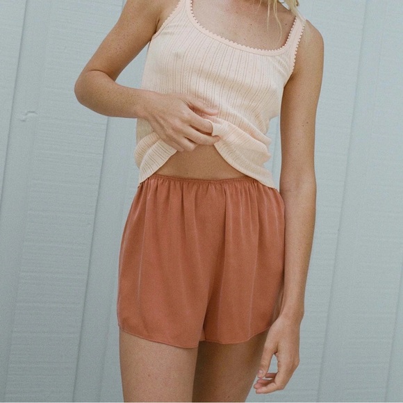 Doen Loren Silk Shorts in Apricot - Picture 1 of 11